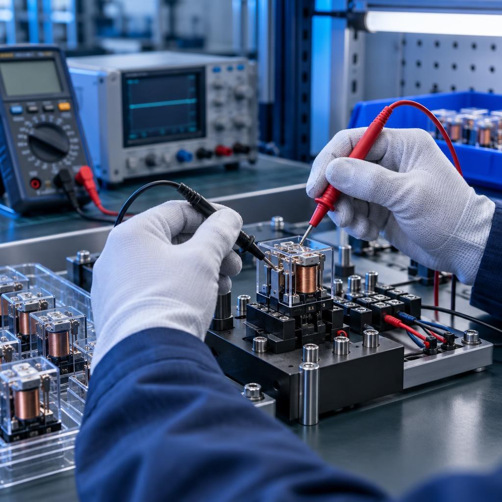 Relay contact testing on a production line